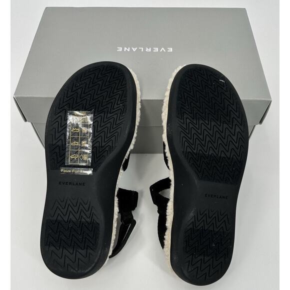 Everlane Sherpa Sandals Size 6 Black Faux Fur Strappy Comfort Slides w/ Box - Picture 7 of 7